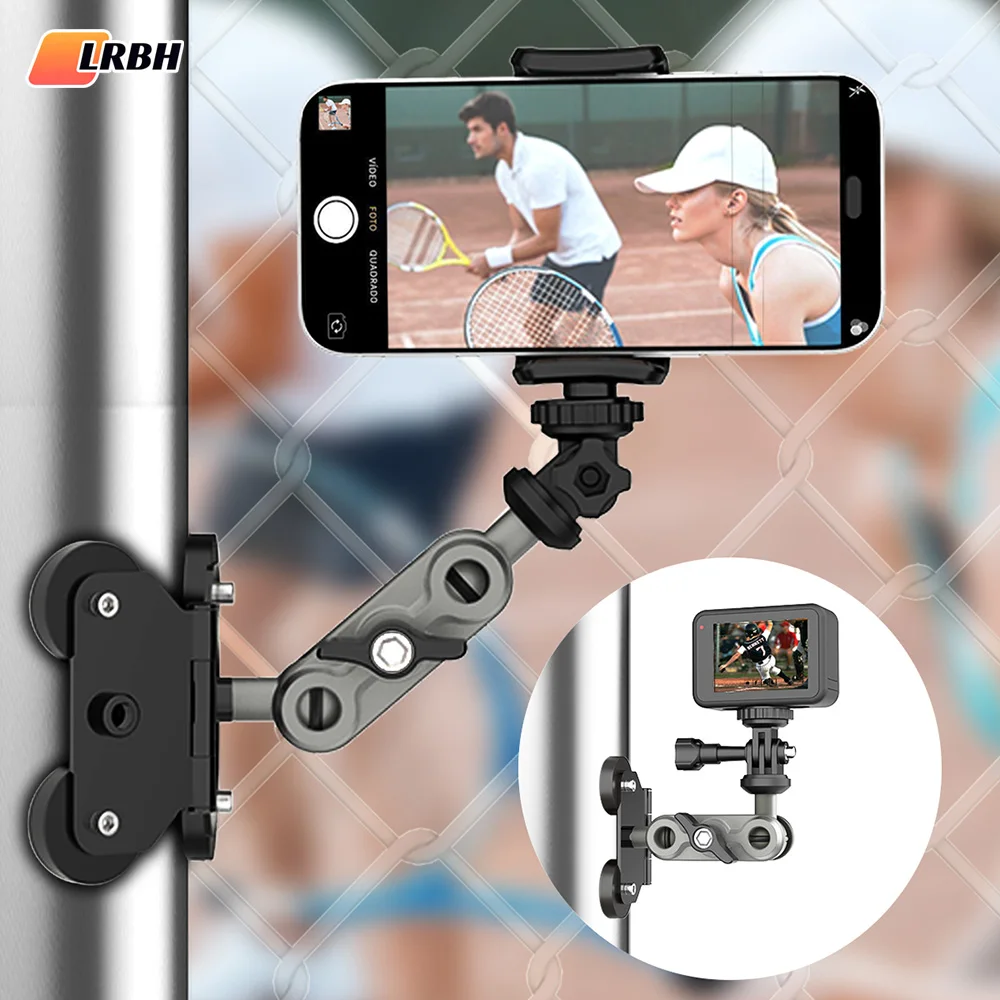 Magnetischer Kamera-Zaunhalterung aus Aluminium, mit Telefonhalter, zwei 1/4-Zoll-Montagepunkte, für die Aufnahme von Baseball-/Softball-/Tennisspielen