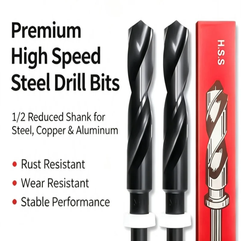 1PCS Reduced Shank Twist Drill Bits 1/2 Inch Shank HSS Steel Drilling Bits 13-30mm