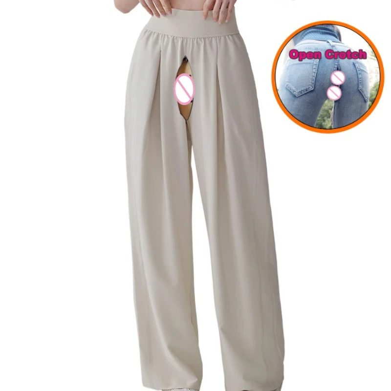 Pantalon de sport à entrejambe ouvert pour femmes, ample, droit, décontracté, respirant, jambes larges, Yoga, entraînement, Fitness