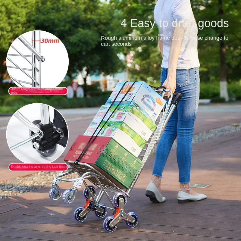 Foldable shopping cart Portable grocery cart Practical light stair climbing shopping cart with rolling wheels