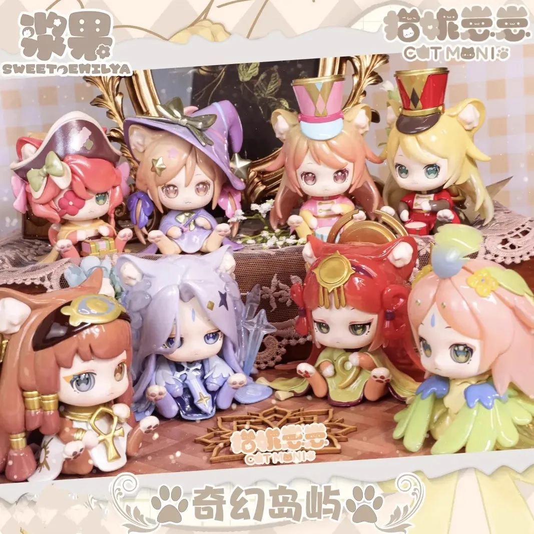 MONI Cat Fantasy Island Series Blind Box Kawaii Dolls Action Anime Figures Toys Surprise Mystery Box Cute Model Girls Gift