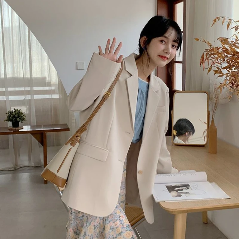 Blazers Women Spring Fall Temperament Suit Coats Simple All-match Fashion Button-up Elegant Korean Style Ulzzang Classic Pockets