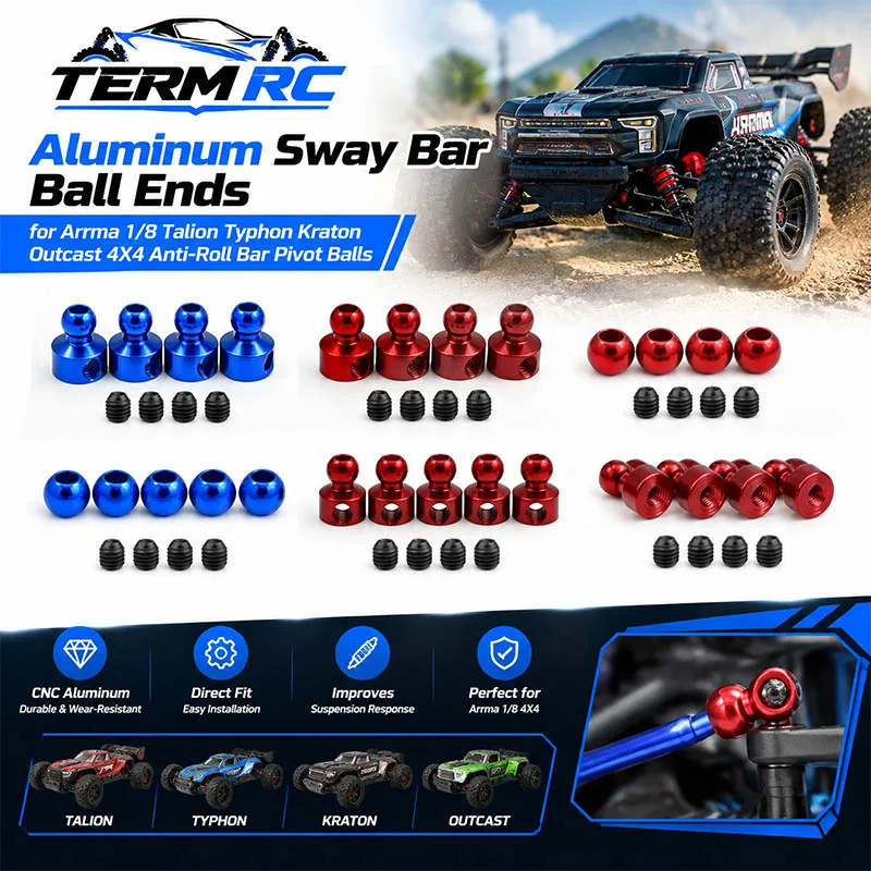 Aluminum Sway Bar Ball Ends for Arrma 1/8 Talion Typhon Kraton Outcast 4X4 Anti-Roll Bar Pivot Balls