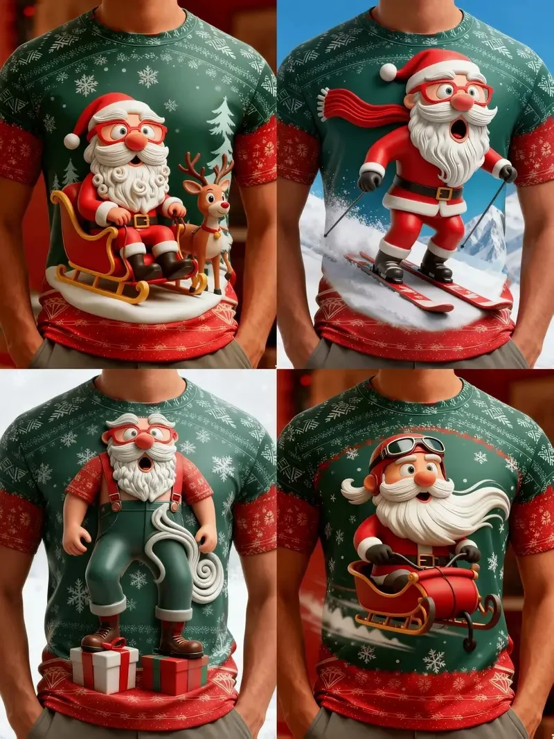 

Christmas Funny Santa Claus 3D Printed Men's T-shirt Fashion Short Sleeve Breathable T-shirt X'mas Day Party Loose Men Clothing