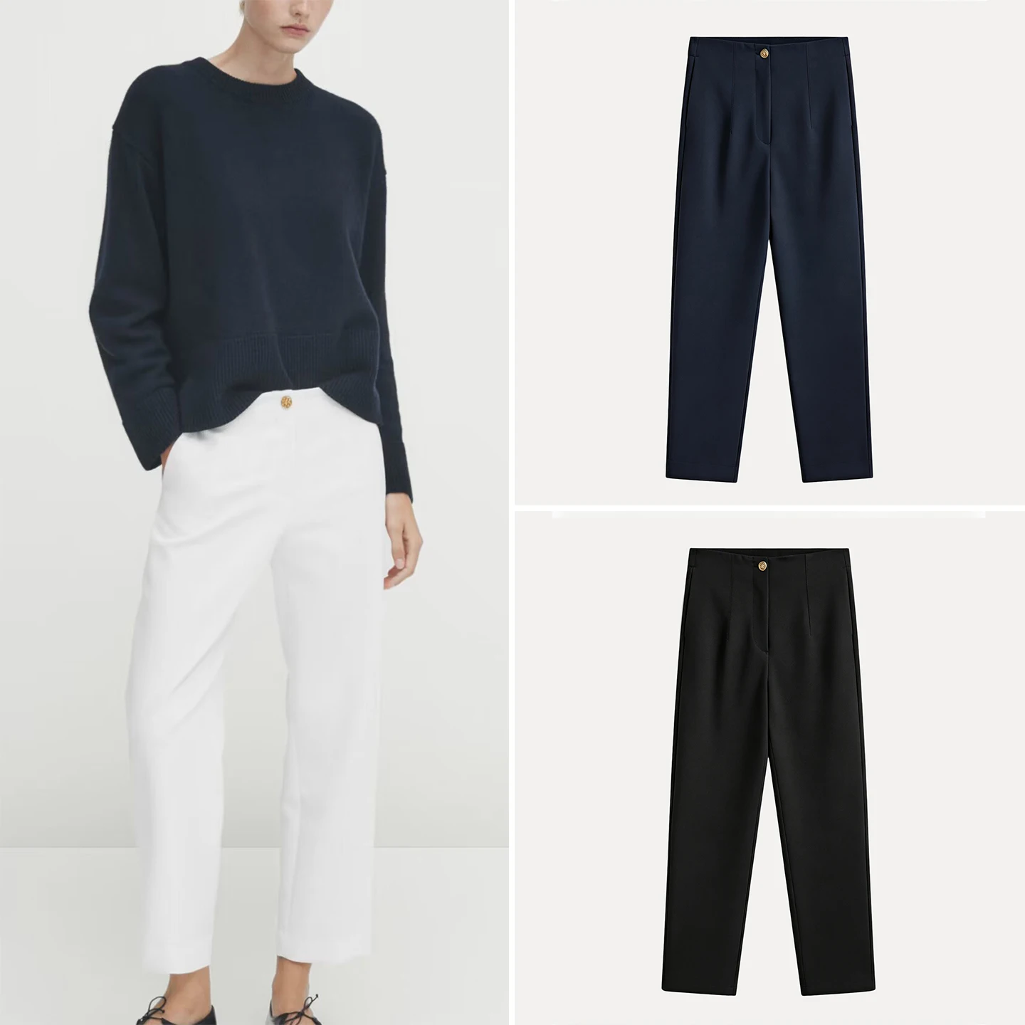 Slim Straight Leg Pants Women's Fashion 2026 Autumn Commute Casual Versatile Nine-Piece Pants Natural Waist Other Materials