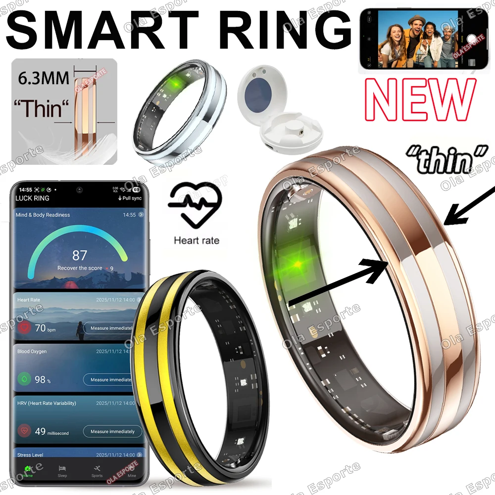 

New Smart Ring 2026 Super narrow 6.3mm Heart Rate Body temperature Health Monitoring Waterproof Fashion Sports Rings Women Men