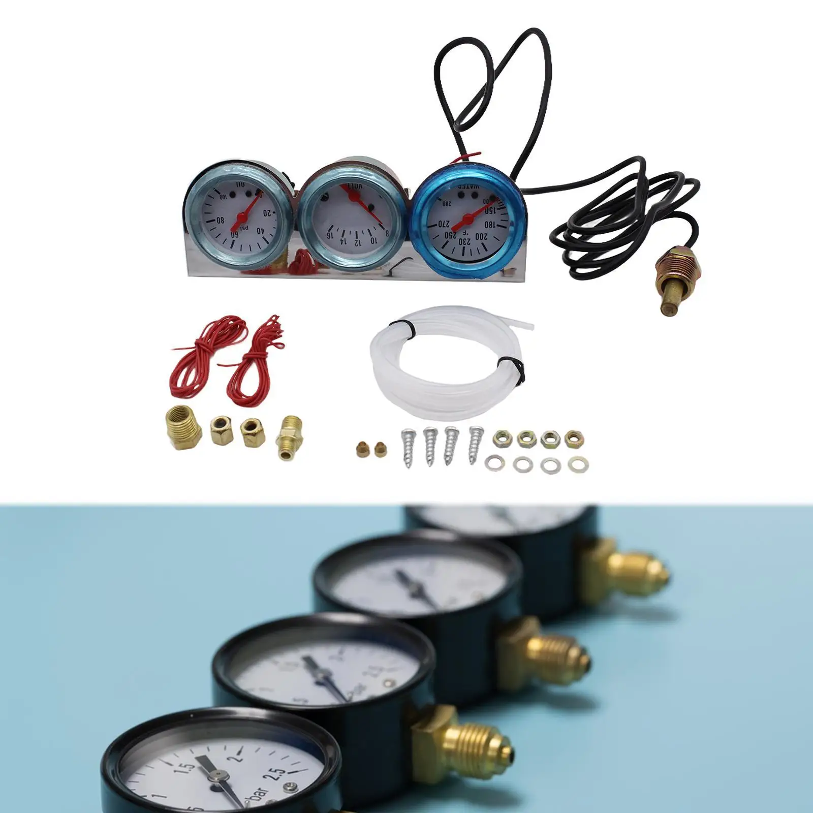 

52mm Car Triple Gauge for 12V Vehicles High Performance Auto Accessory 52mm Oil Pressure Voltmeter Meter Water Temp Gauge