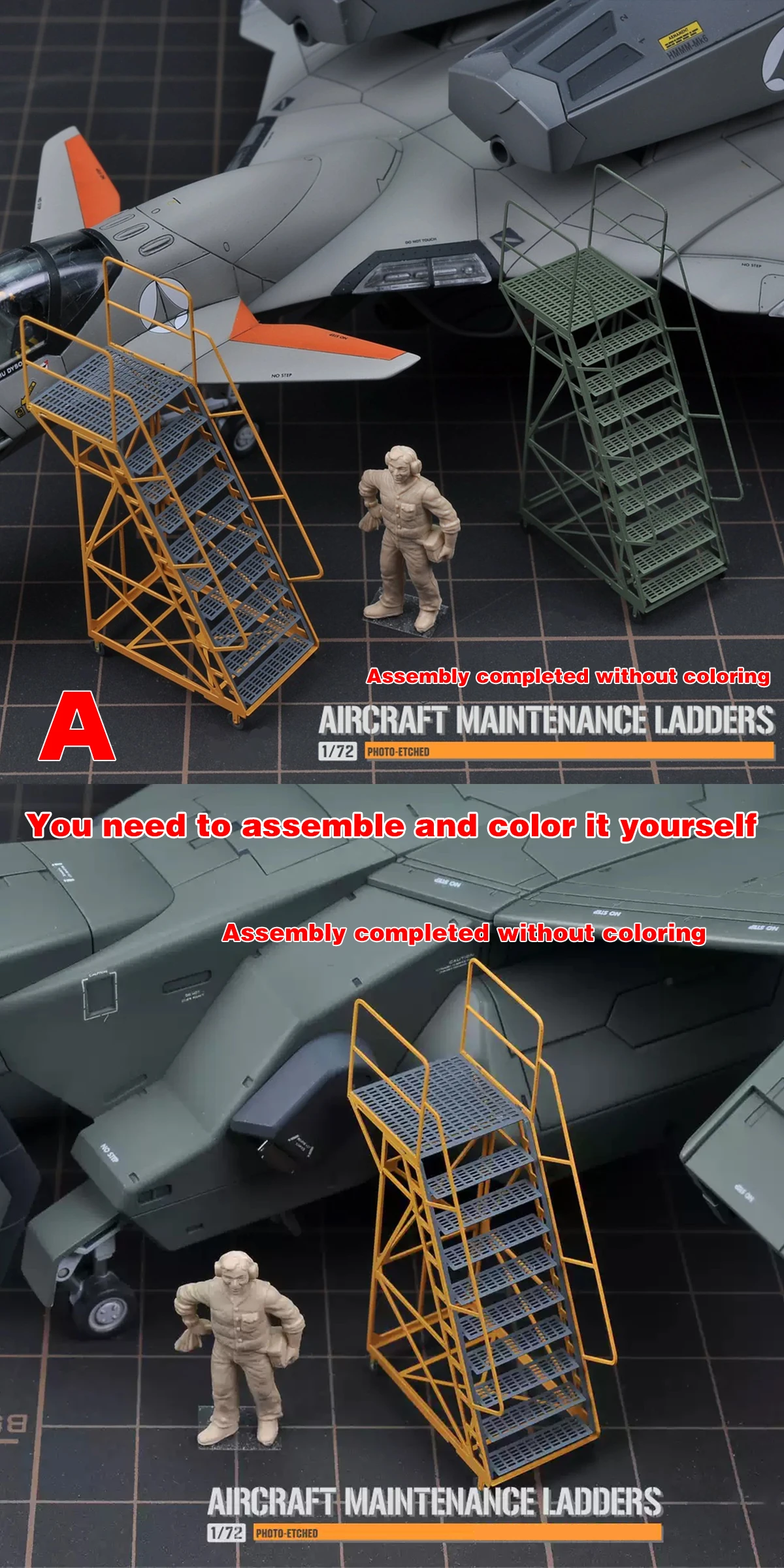 1/72 PE Flugzeugmodell-Bausatz Wartungsleitern Kletterleiter Wagenklappleiter Gerüst Sandtisch Diorama-Modelle – Detail 10