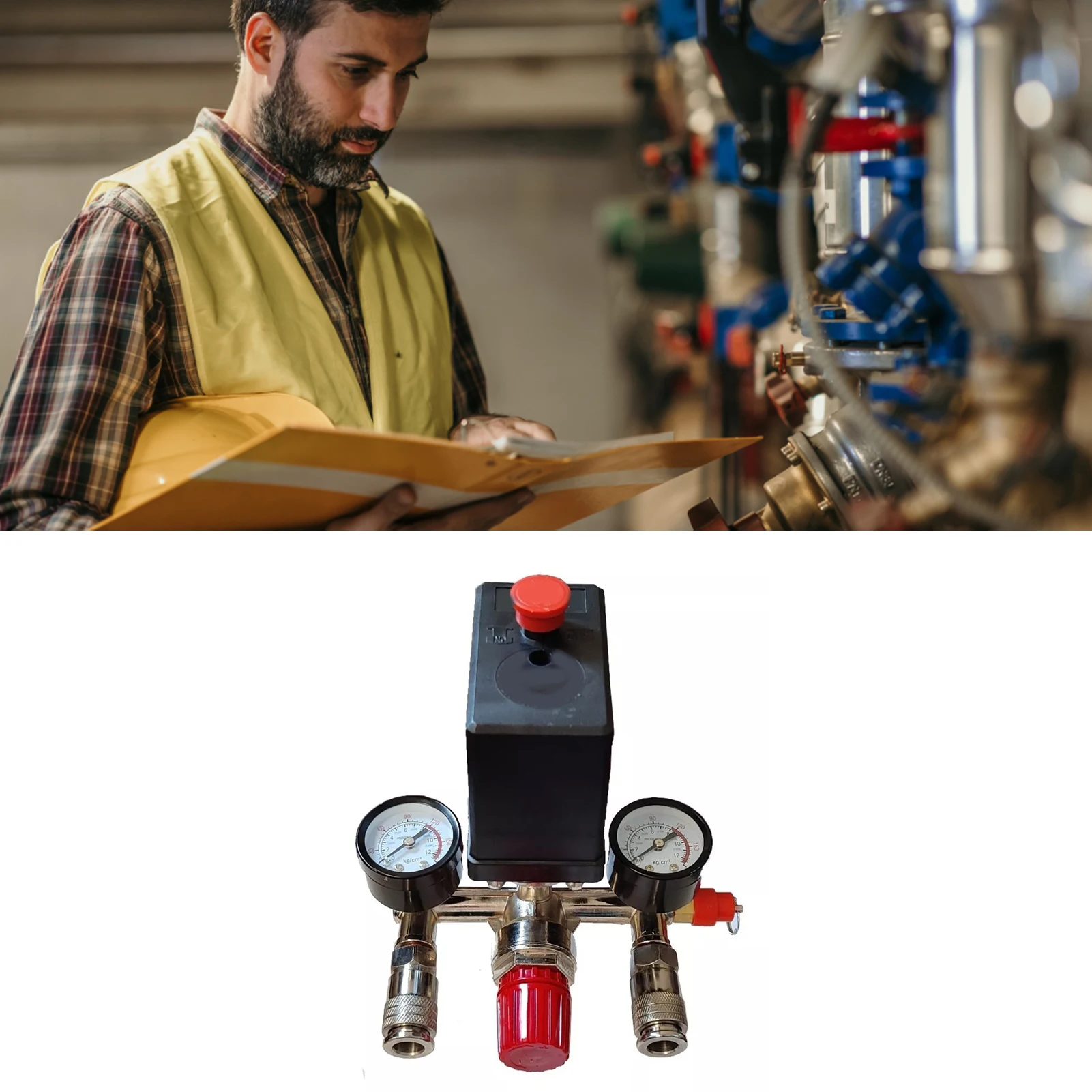 Air Compressor Pressure  with Dual Gauge Pump Pressure Control Valve Parts Assembly 220V Air Compressor Pressure Valve