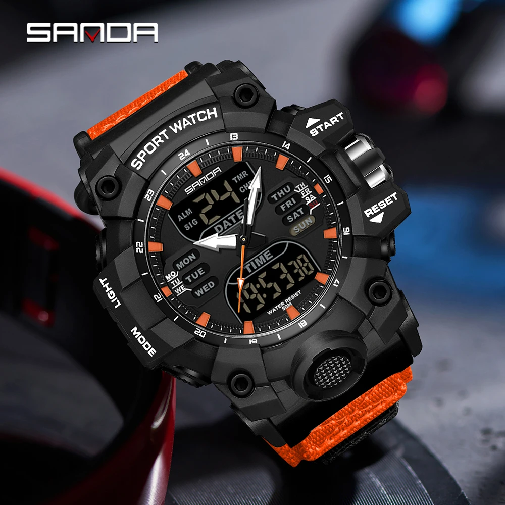 

SANDA 2026 Outdoor Sports Military Men's Watch, LED Digital & Quartz Dual Display, Male Wristwatch, Relogio Masculino 6126