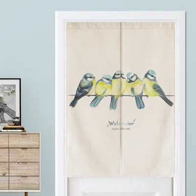 Bird Couple Cartoon Linen Door Curtain for Kitchen Partition Noren Split Linen Doorway Curtains Entrance Privacy Doorway Curtain