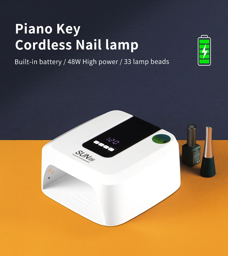 48W Rechargeable UV LED Nail Lamp Professional UV Light with Auto Sensor 4 Timer Settings Cordless Nail Dryer for Salon & Home