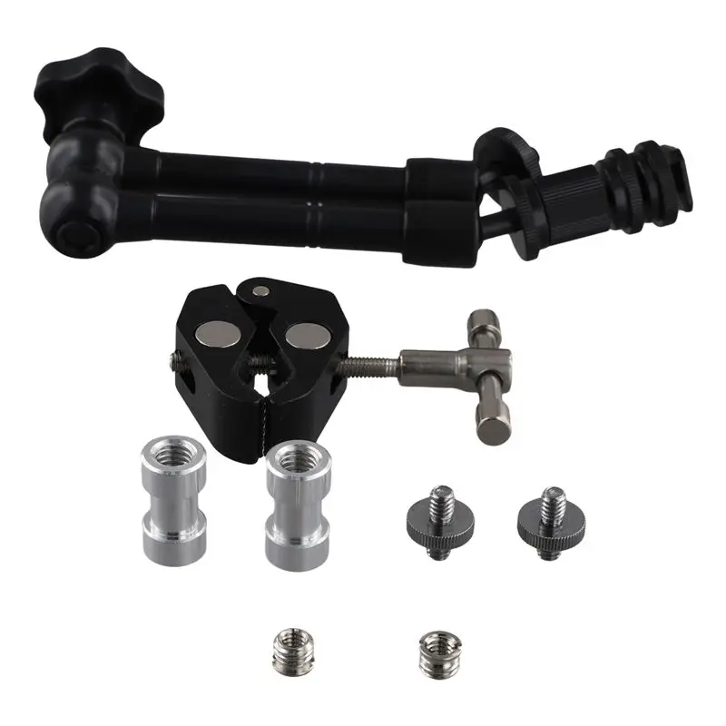 AT82-Magic With Super Clamp 11 Inch Articulating Friction Crab Clamp With 1/4 Inch And 3/8 Inch Thread For Dslr Camera Rig,