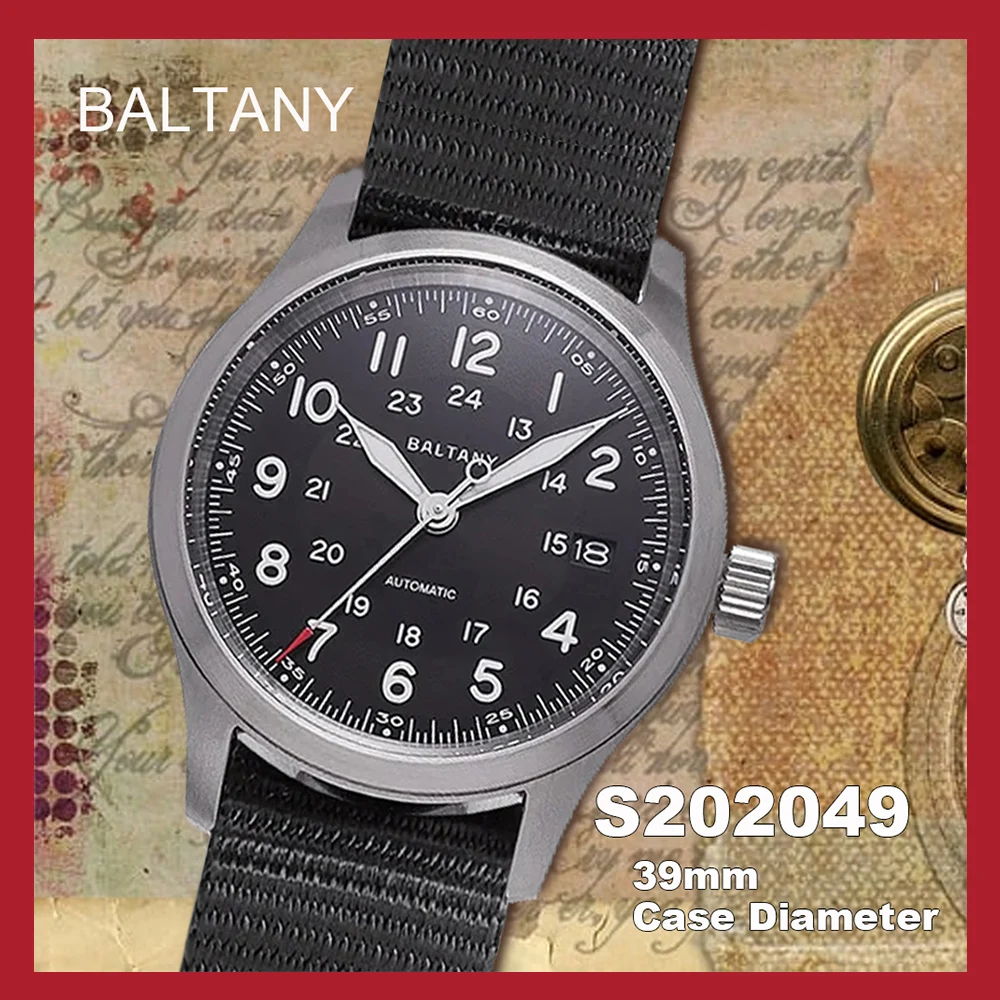 Baltany Vintage Men\'s Mechanical Homage Watches NH35 Automatic Sapphire Waterproof Calendar Military Field Watch reloj hombre