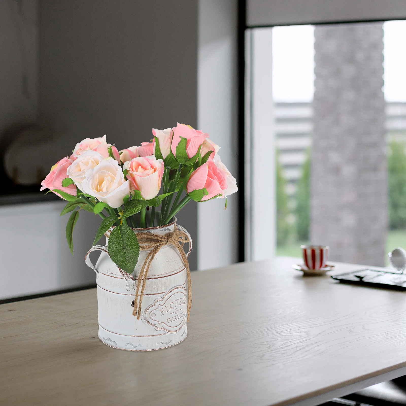 

European Style Milk Pot Flower Pot Retro Iron Bucket Vase 9cm 5cm Bottom 15 5cm Height White Decorative Planter