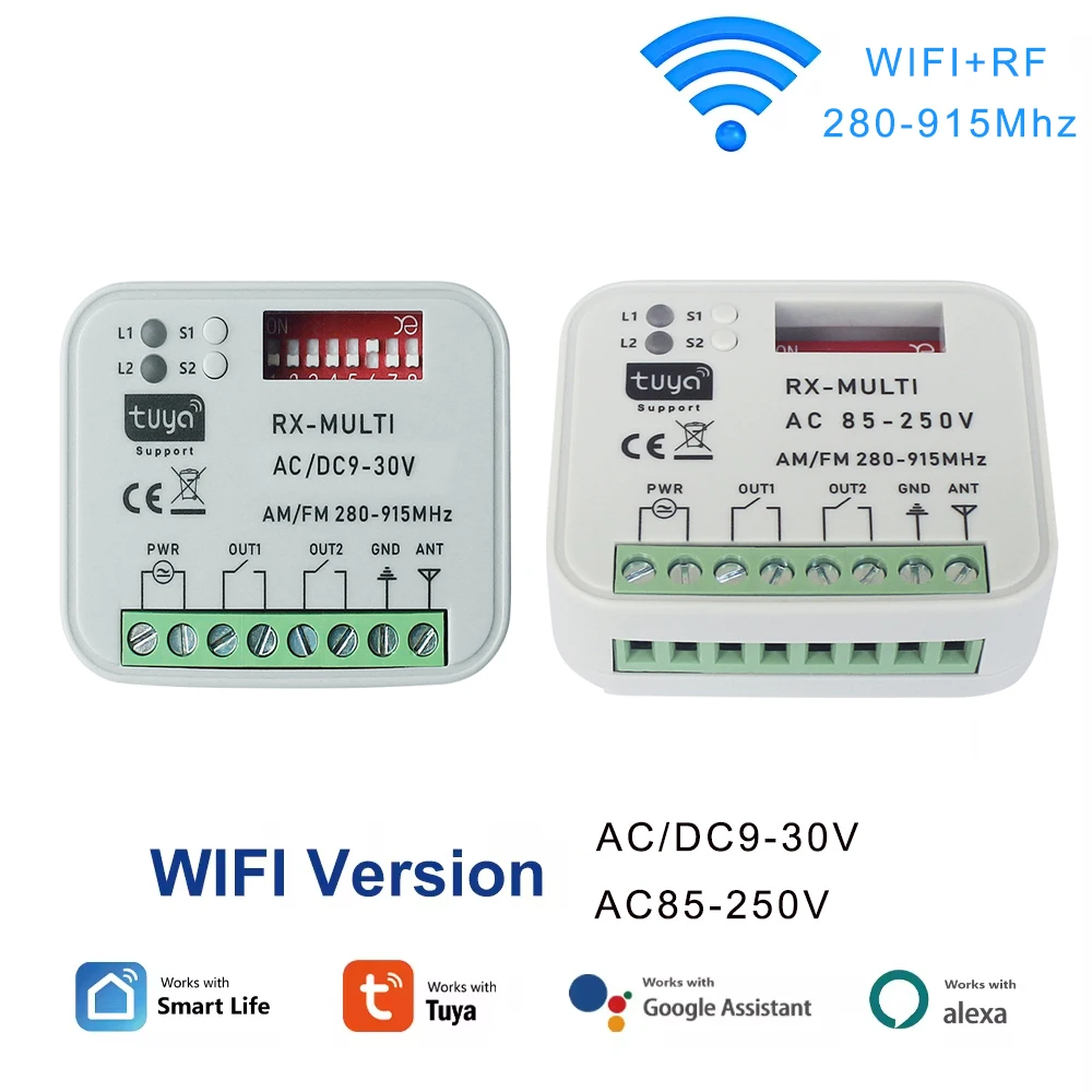 Módulo de interruptor de Control remoto para puerta de garaje, controlador multimarca para abrir puertas de garaje, Tuya, WIFI, 8 Dip RX-MULTI,