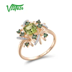 VISTOSO Genuine 14K 585 Rose Gold Rings For Women Sparkling Natural Diamond Emerald Paridot Gorgeous Fine Party Fashion Jewelry