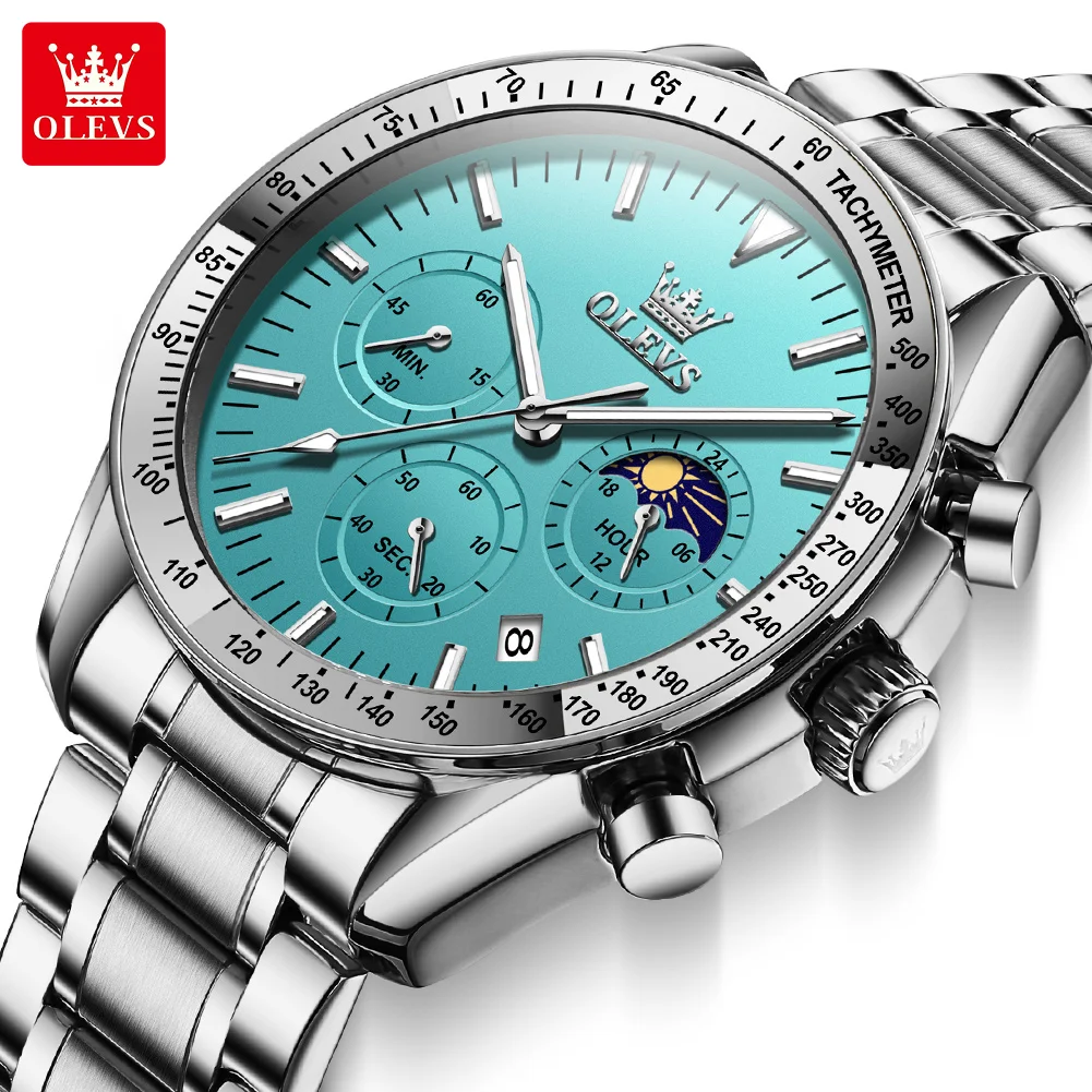 OLEVS 3618 Men Watch High Quality Original Quartz Watch Waterproof Moon Phase Timing Code Watch Top Luxury Brand Famous Watch