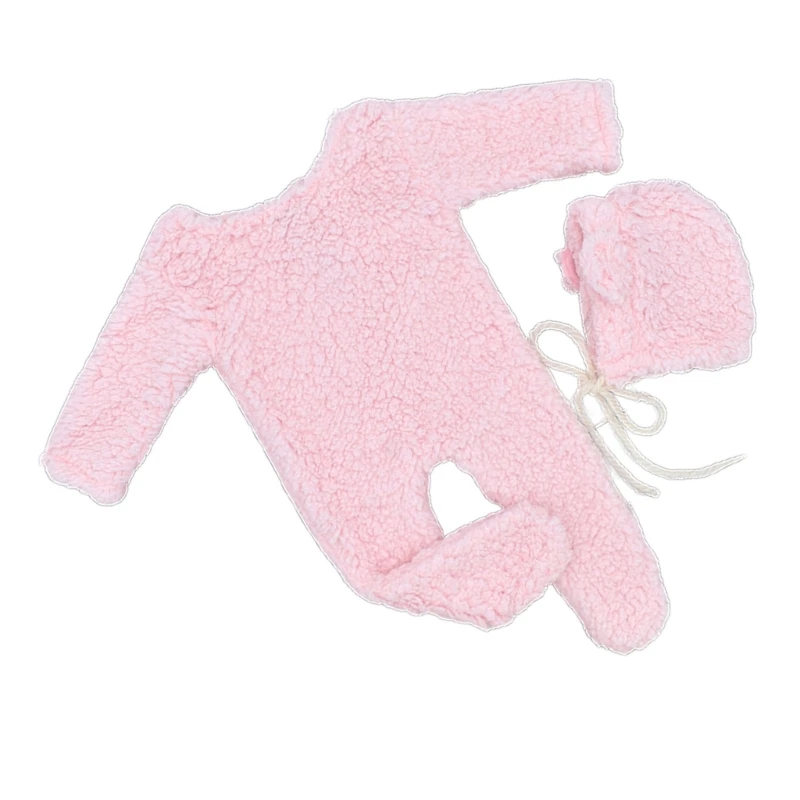 Babyfotokleding Pasgeboren fotoaccessoires Grappige beer Romper & beeroorhoed D5QA