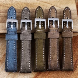 Handmade Canvas Watch Band 18 19 20 21 22 24mm Retro Watchband Men Watch Bracelet Strap Replacement Belt Gray Blue Brown Green