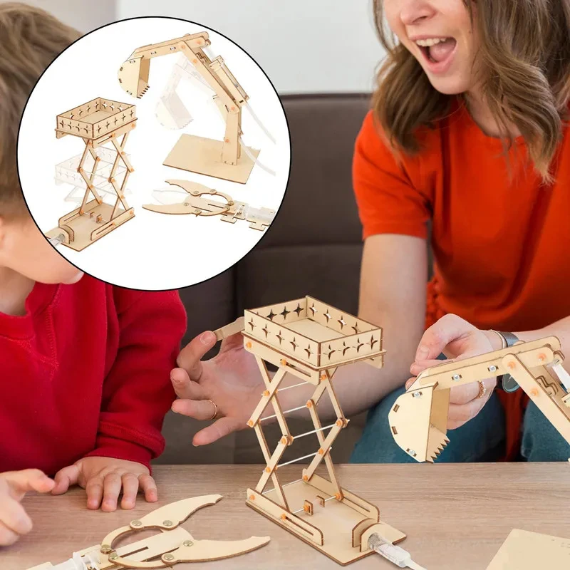 DIY Scientific Experimental Platform Excavator Puzzle Toy Hydraulic Arm Engineering Model Physical Children\'s Education Gift