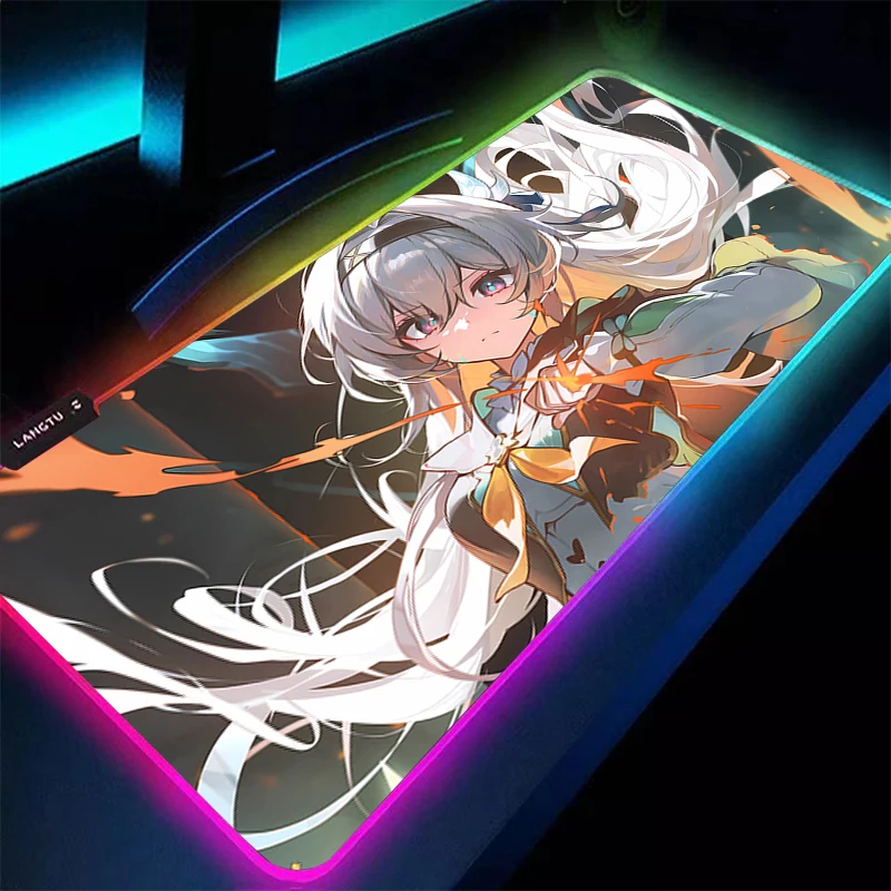 Mouse Pad Anime Gamer RGB Computer Honkai Star Rail Firefly Mousepad Gaming Accessories Tablet Varmilo Keyboard Pad LED Desk Mat