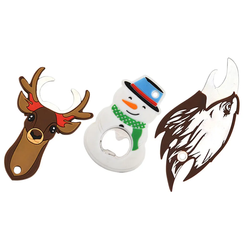 

3 Pcs Bottle Opener Cartoon Deer Snowman Eagle Beer Cap Tool Portable Xmas Gifts Household Decor Kitchen Bar Supplies