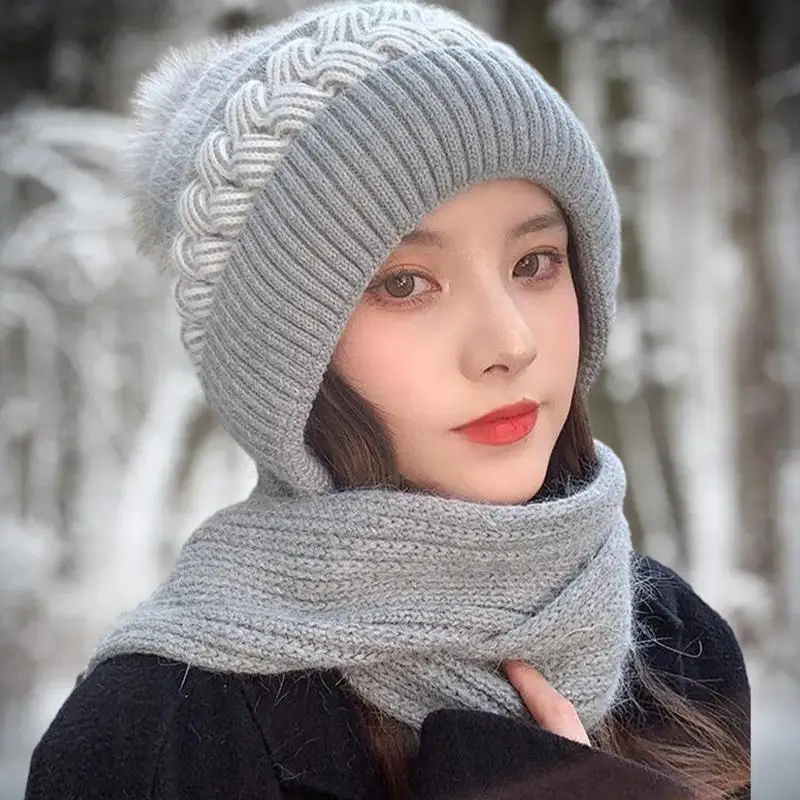 Winter Warm Knitted Beanie Hat Scarf Set Womens Beanie Winter Hat Scarf Stylish Thick Slouchy Soft Snow Hat For Autumn Winter