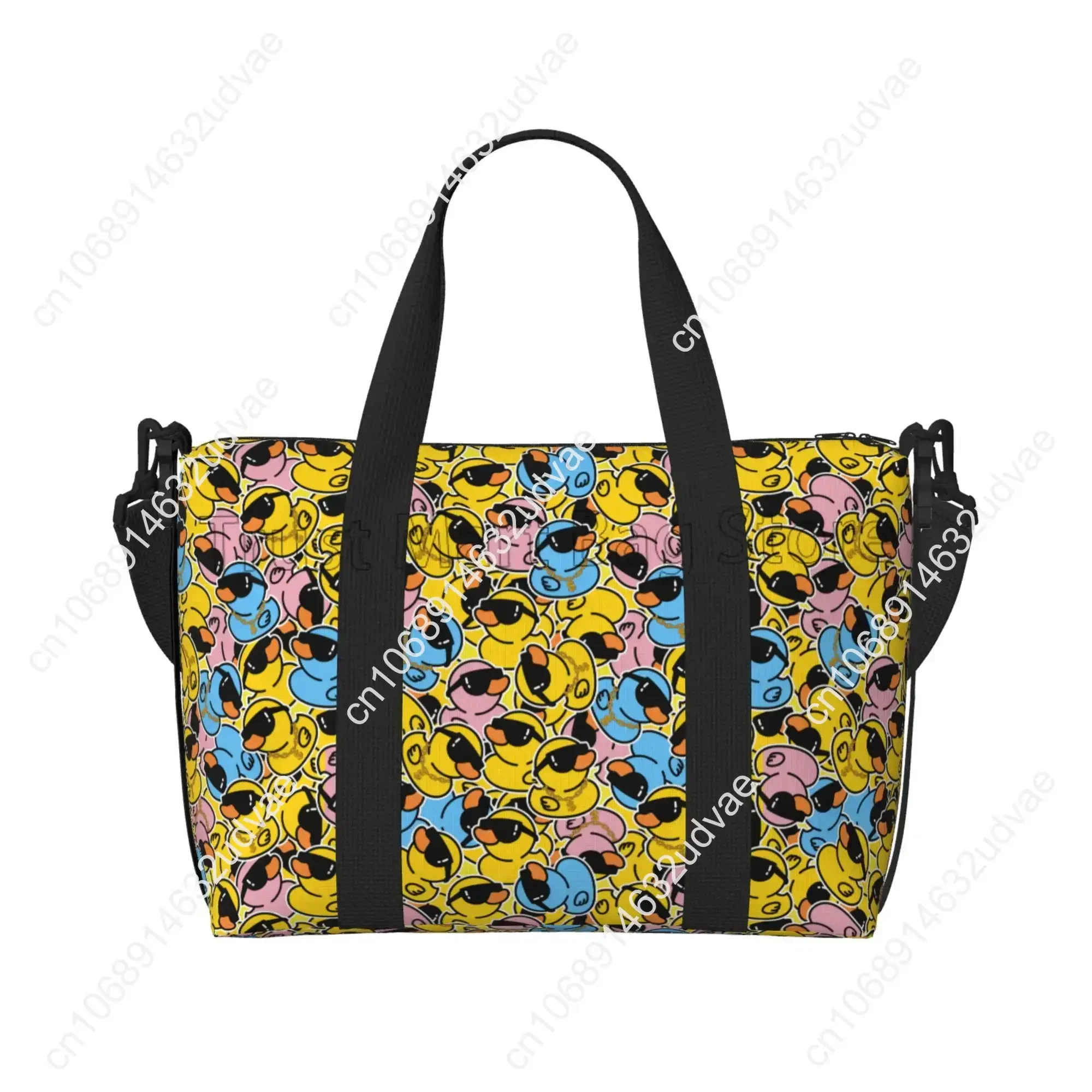 Cute Rubber Cartoon Duck Print Travel Duffel Bags Unisex Waterproof Portable Luggage Tote Bag Overnight Weekender Hand Bag