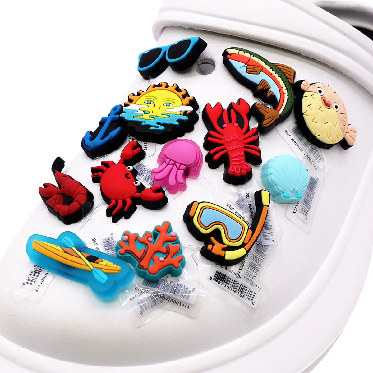 3er Pack Original Fisch PVC Schuh Charms Dekorationen niedlichen Thunfisch Kugelfisch Quallen Formen obere Schnalle Zubehör Tauchen Clog Clip