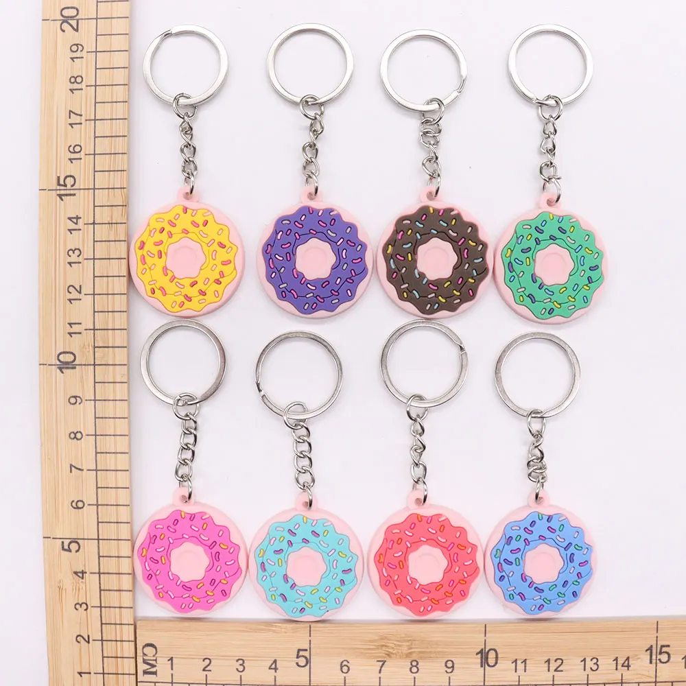 1PCS PVC Keychain Key Rings Cute Dessert Donut Cake Pattern Key Holders Fit Adult Car Keys Kids Trinkets Gift
