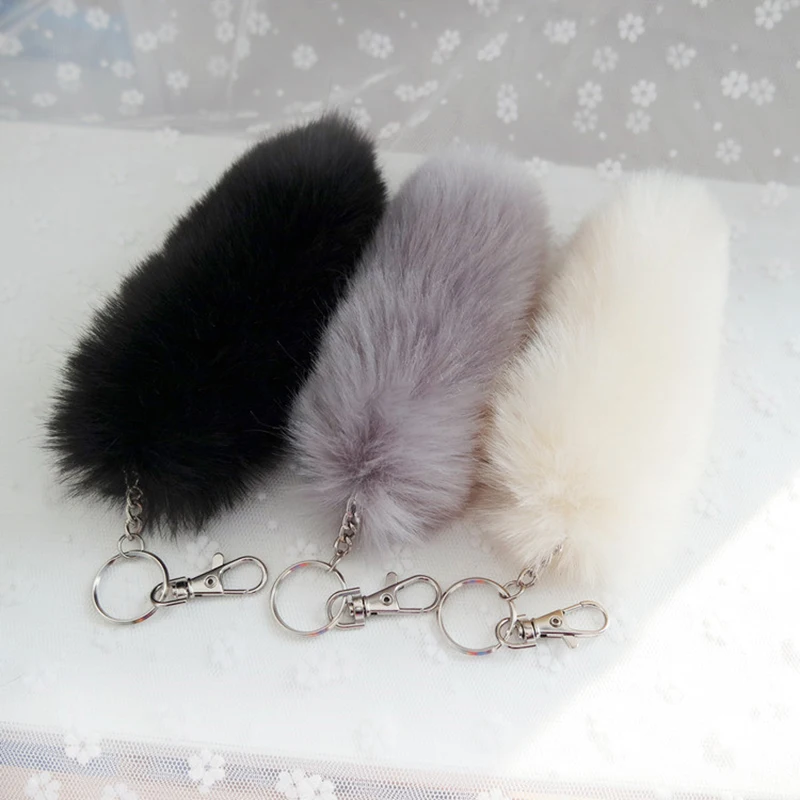 Fashion Faux Rabbit Fox Tail Pendant Car Keychain Cute Plush Fur Tassel Pom Pom Charm Bag Keyring Holder Jewelry Gifts Accessory