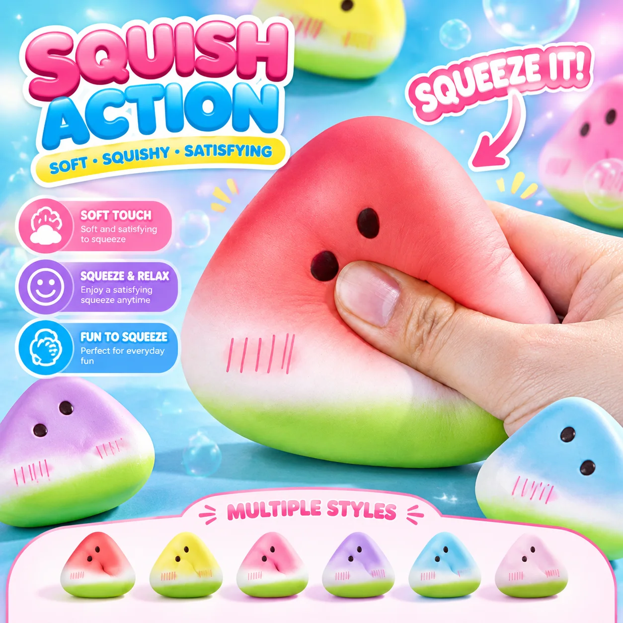 Cute Watermelon Squishy Fidget Toy Slow Rebound Decompression Stress Relief Fruit Soft Squeeze for Adults Anti-Stress