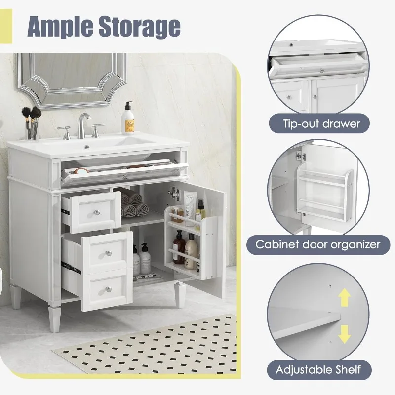 30'' Bathroom Vanity with Single Sink Combo, Modern Bathroom Storage Cabinet with 2 Drawers, 1 Pull Down Drawer and 1 Door,