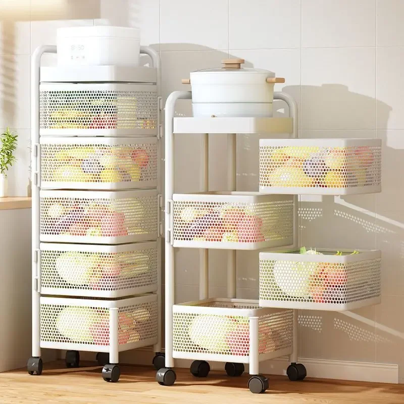 Removable Rotating Kitchen Shelving Multi-floor Home Installation Free Multi-functional Storage Rack Vegetable and Fruit Basket