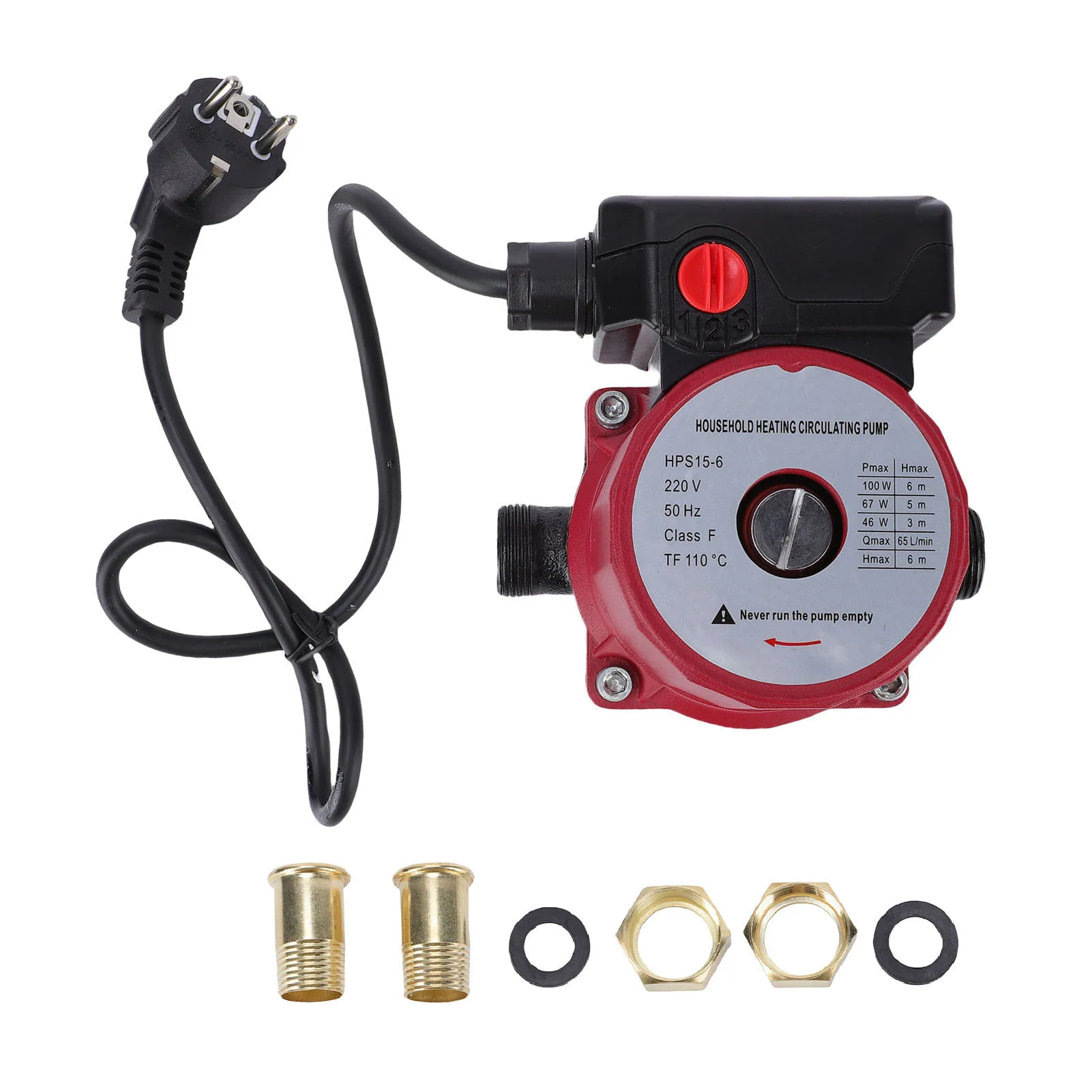 Electric Hot Water Pump 65L/min 46W 67W 100W 3 Speed Shielded Circulation Pump for Heater System NPT 1 In Pipe 3/4 In Joint