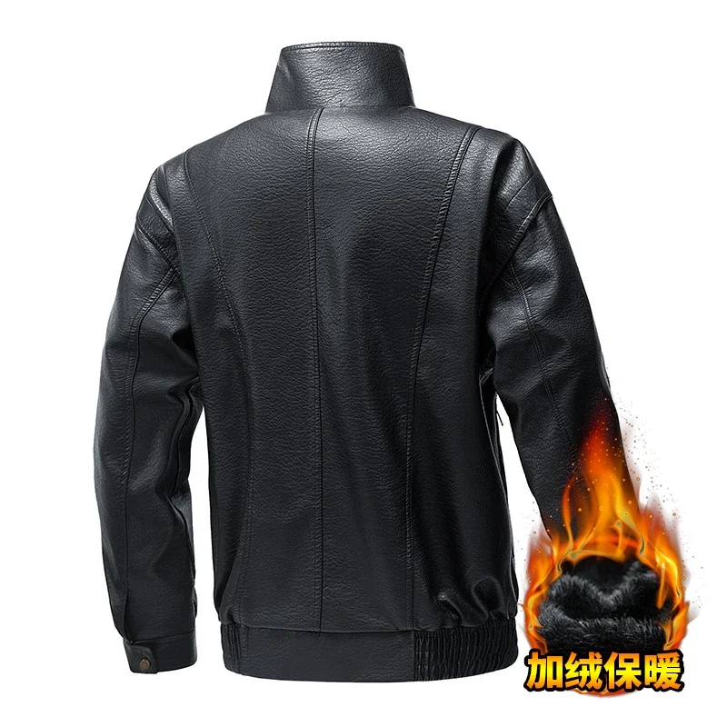 

Men Winter Fleece Warm Diagonal Zipper Motorcycle Coats Leather Jacket Mens Fashion New Biker PU Jackets Slim Overcoat Jackets