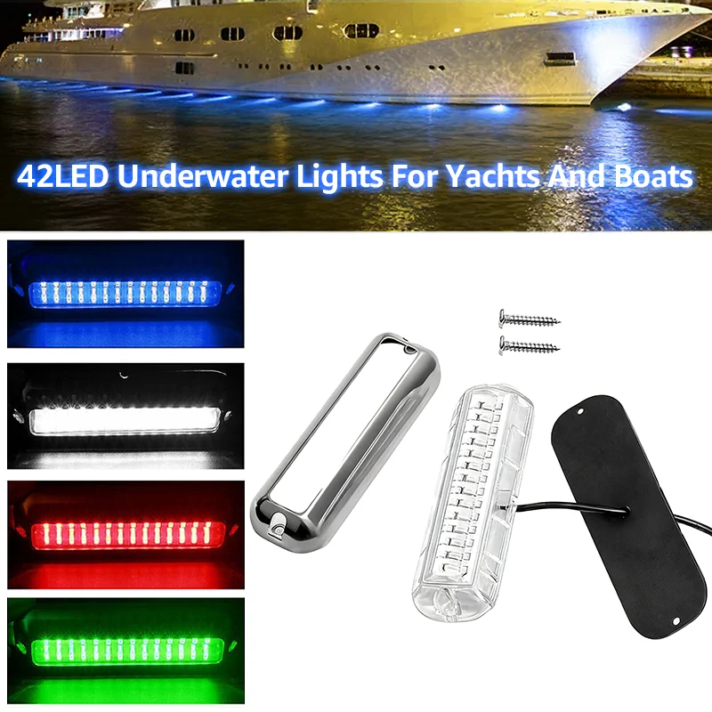 2Pcs Boat Transom Lights LED Stainless Steel Marine Bottom Light 42LED Boat Running Navigation Lamp IP68 Waterproof for Yacht