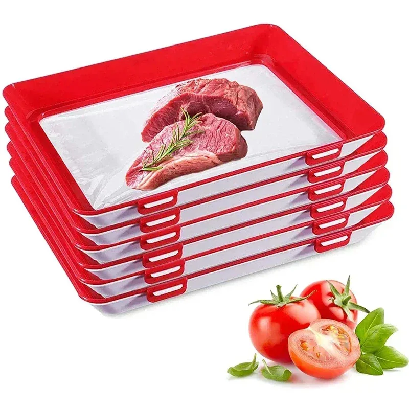 

Food Preservation Tray with Elastic Lid, Reusable Fresh-Keeping Container for Meat, Seafood, Ham, Refrigerator Organizer