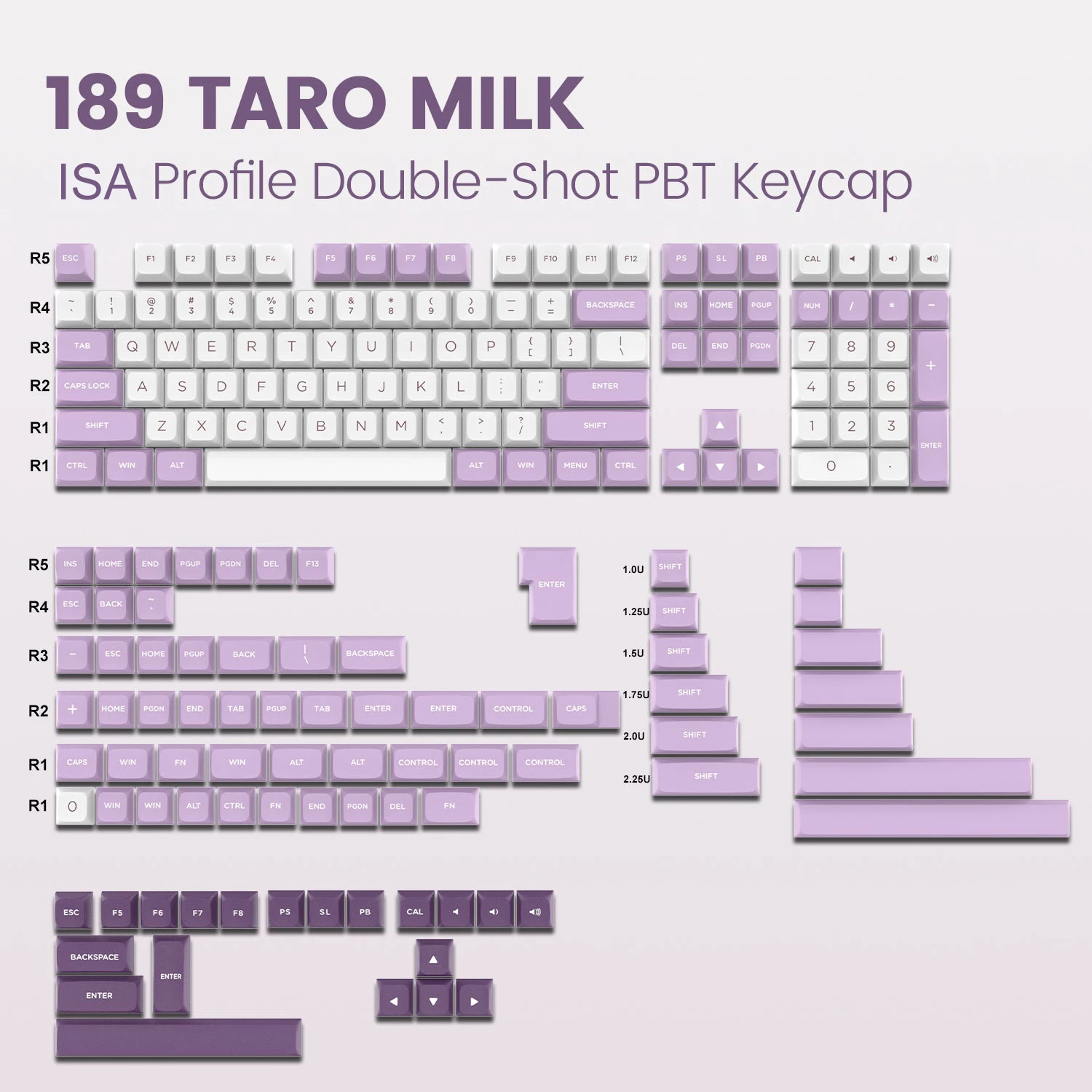 

189 Key ISA Profile Keyboard Key Cap Purple White Double-shot PBT Keycaps for MX Switches GK61 Anne Pro 2 Pc Mechanical Keyboard