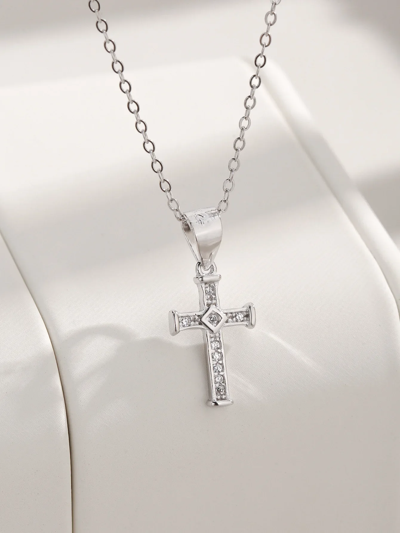 Sterling 925 Silver Crucifix Necklace Pendant with Prismatic and Zircon on It,Simple Trendy Style for Daily Wear or as Gift