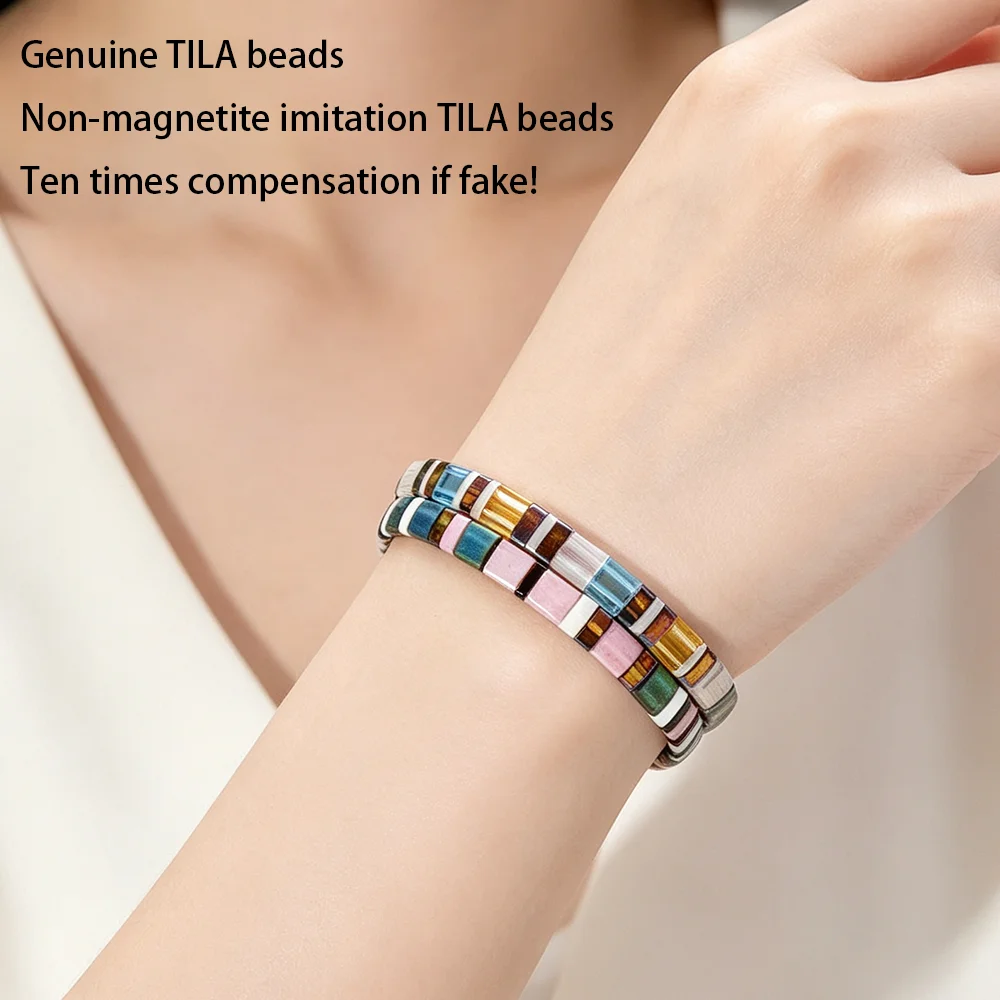 Original New Product, Simple and Niche Retro Versatile Tila Bracelet, Imported from Japan, Miyuki Beads, Multi-Layered Wear