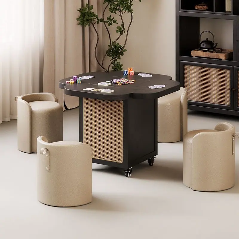 Black lotus-shaped solid wood tea table removable small coffee table household living room balcony tea table tea  chess and
