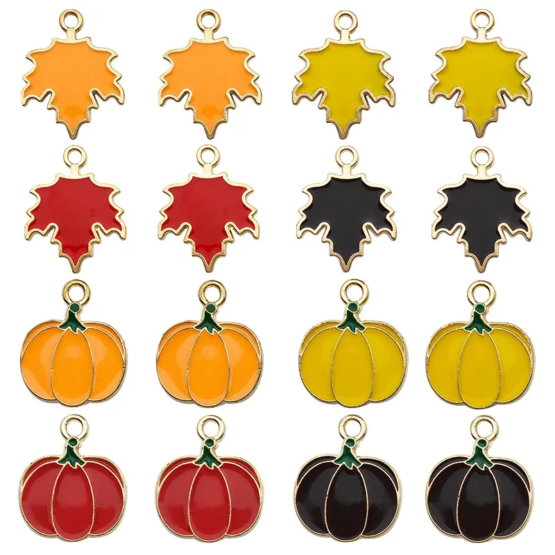 

16Pcs Enamel Alloy Fall Charms Pendant Set Maple Leaf Pumpkin Halloween for Earrings Bracelets Necklaces Jewelry Making