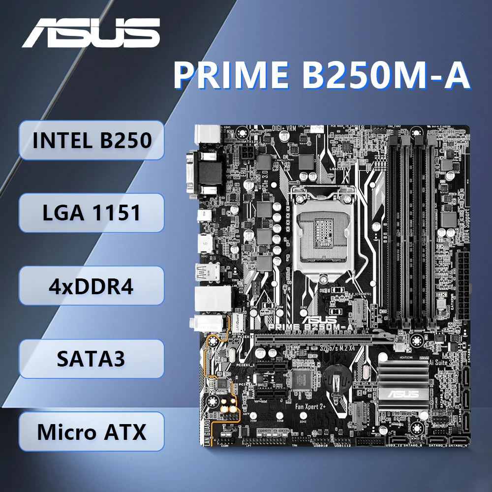 

LGA 1151 Motherboard kit Asus PRIME B250M-A+I5 6500 cpu Intel B250 4×DDR4 64GB PCI-E 3.0 2×M.2 USB3.1Micro ATX