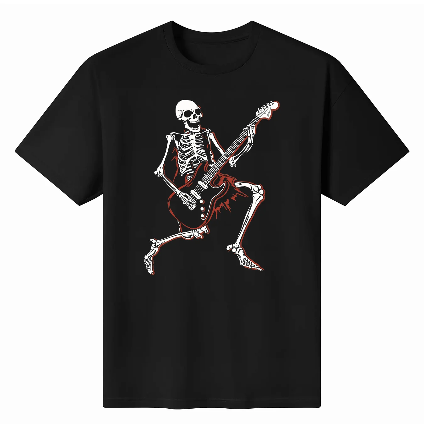 Rock Mus Lover Skeleton Guitarist Comfortable Breathable Cotton T-Shirt Unisex Cool Skeleton Tee