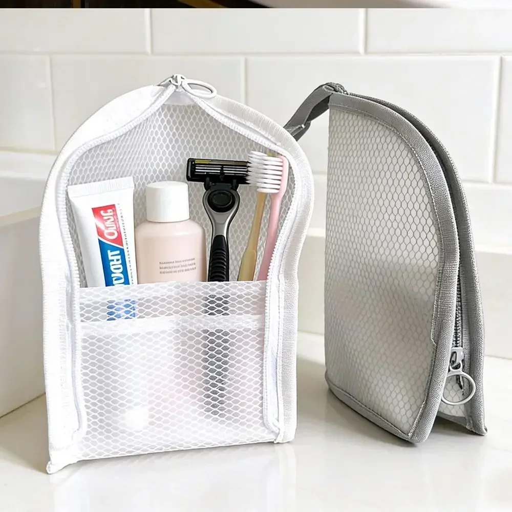 Large Capacity PVC Cosmetic Bag Vertical Design Space Saving Portable Case Washbag