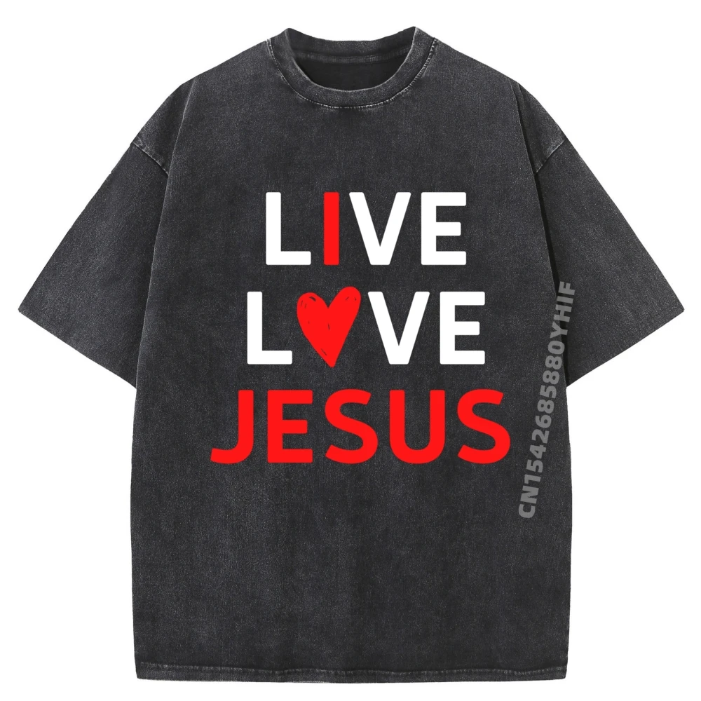 

Mens Tops Religious Live Love Jesus Graphic T Shirts Funny Shirts Mens Fashionable And Trendy Washed Shirt
