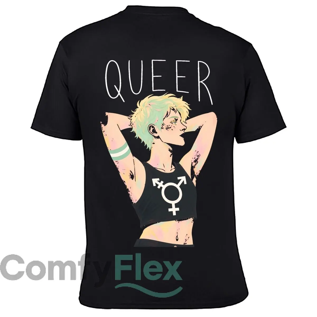 Queer Androgynous Portrait Pride Transgender Symbol Art Loose Vintage Distressed Washed Casual Tee