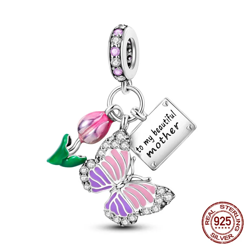 

925 sterling silver butterfly pendant and beads, perfect for DIY bracelets and jewelry gifts for women.